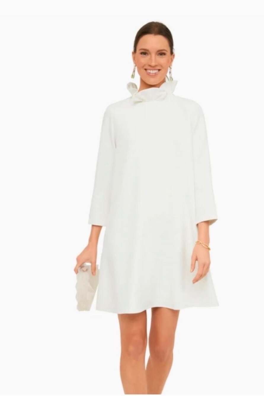 Tuckernuck Ivory Daphne Dress with Ruffle Collar and Back Bow